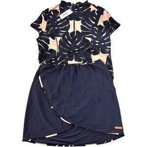 NWT LYRA Swim One Piece w/ Skirt Short Sleeve Swimsuit XXL 2X Modest Blue Pink